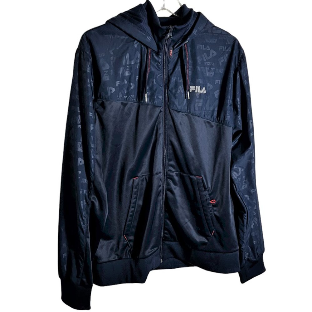 FILA Men's Navy Lightweight Hooded Lined Zipper Jacket w/Front Pockets, Size L